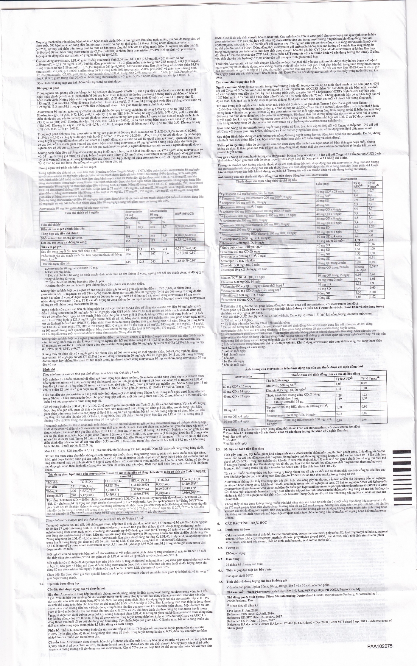 Hình ảnh Thuốc Lipitor 10mg Pfizer điều trị tăng cholesterol toàn phần (3 vỉ x 10 viên) 