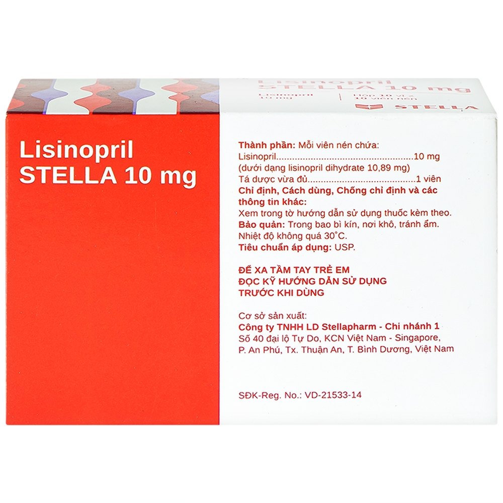 Hình ảnh Viên nén Lisinopril Stella 10mg điều trị tăng huyết áp, suy tim sung huyết (10 vỉ x 10 viên)