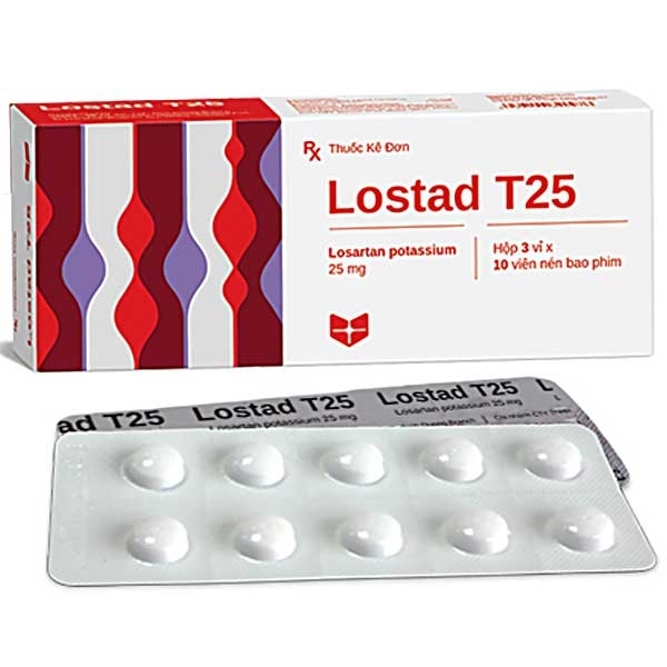 Hình ảnh Thuốc Lostad T25 25mg Stella điều trị tăng huyết áp, giảm nguy cơ đột quỵ (3 vỉ x 10 viên) 