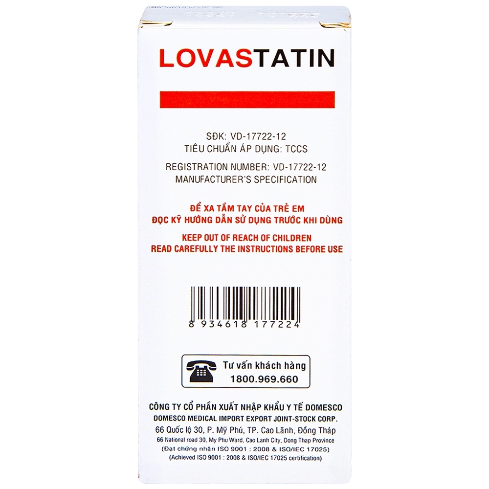 Hình ảnh Thuốc Lovastatin 20mg Domesco phòng ngừa biến cố tim mạch (1 vỉ x 10 viên)