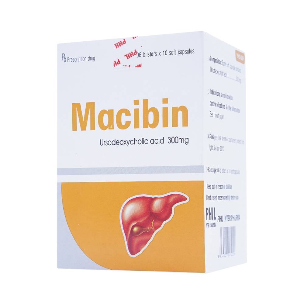 Hình ảnh Viên nang mềm Macibin 300mg Phil Inter Pharma làm tan sỏi mật, điều trị xơ gan (6 vỉ X 10 viên) 