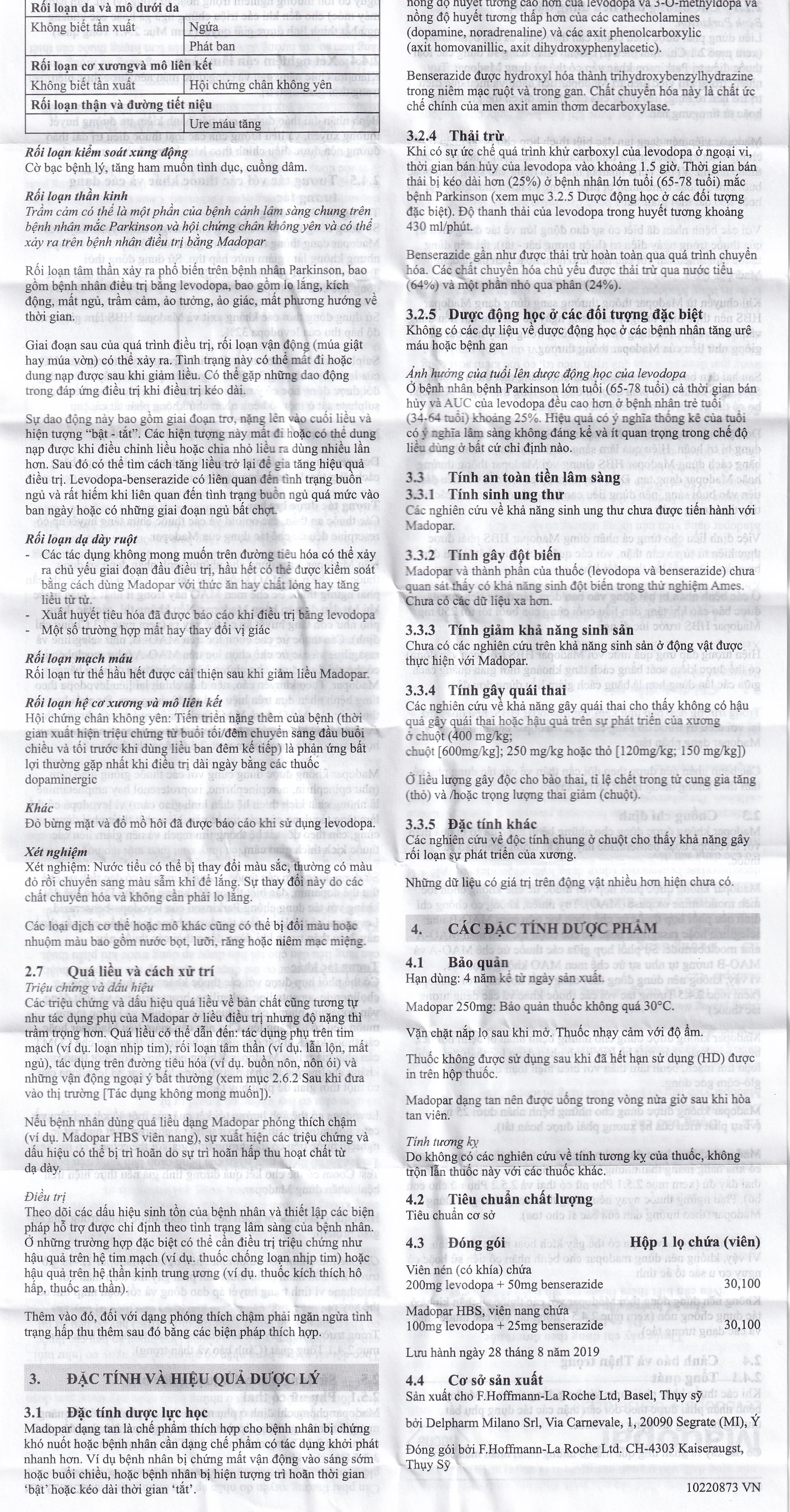 Hình ảnh Viên nén Madopar Levodopa And Benserazide 250 Roche điều trị bệnh Parkinson vô căn (30 viên)