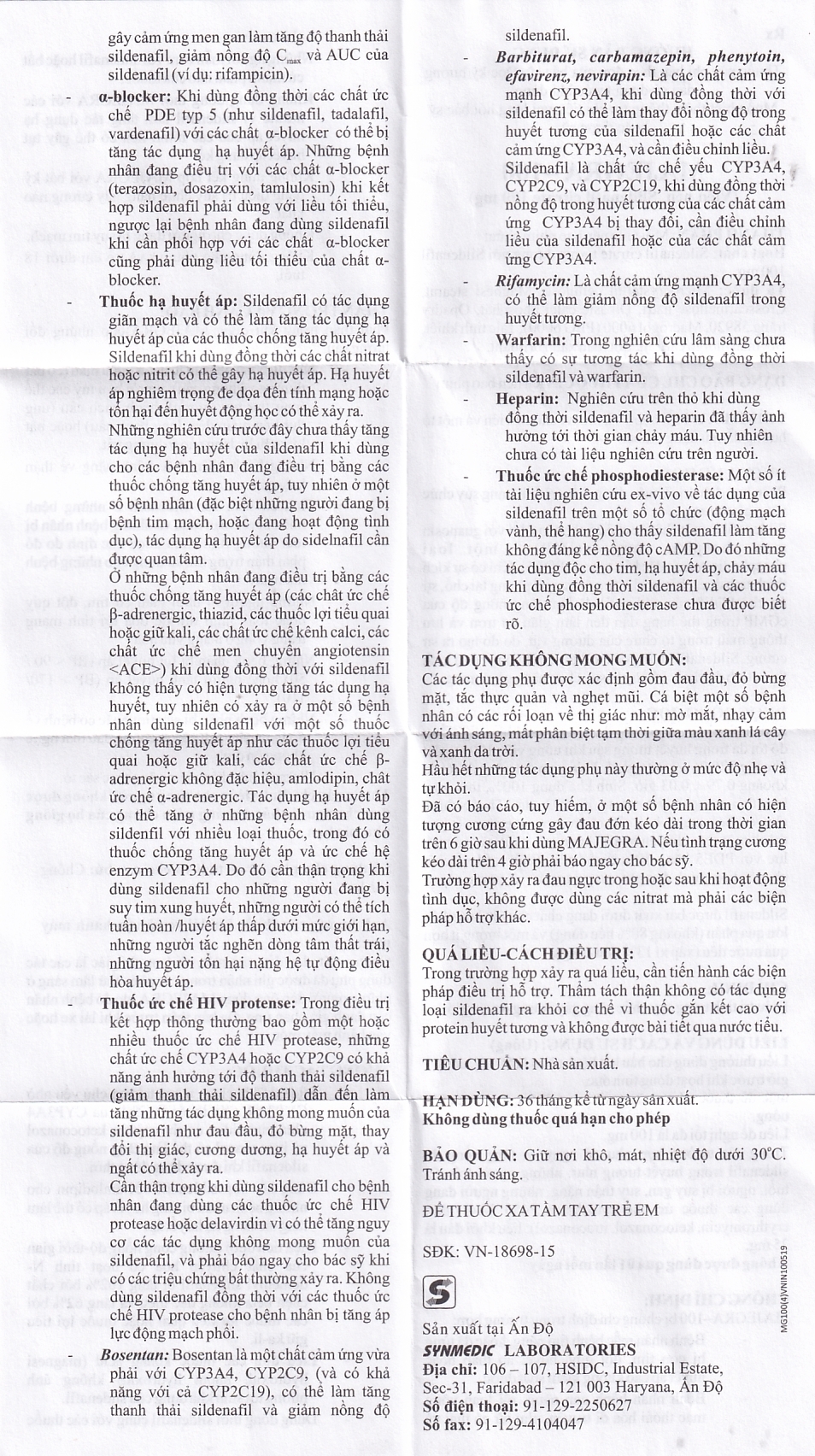 Hình ảnh Viên nén Majegra-100 Synmedic điều trị tình trạng suy chức năng gây cương ở nam giới (1 vỉ x 4 viên)