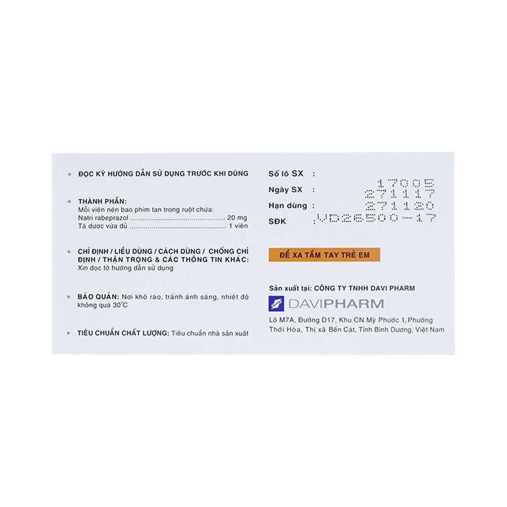 Hình ảnh Viên nén Martaz 20mg DaViPharm điều trị loét dạ dày (10 vỉ x 10 viên)