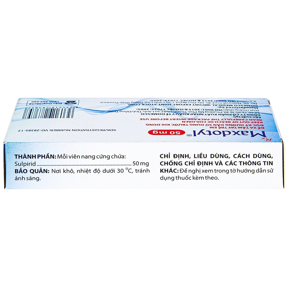 Hình ảnh Viên nang cứng Maxdotyl 50mg Domesco điều trị chứng lo âu ở người lớn (2 vỉ x 15 viên)