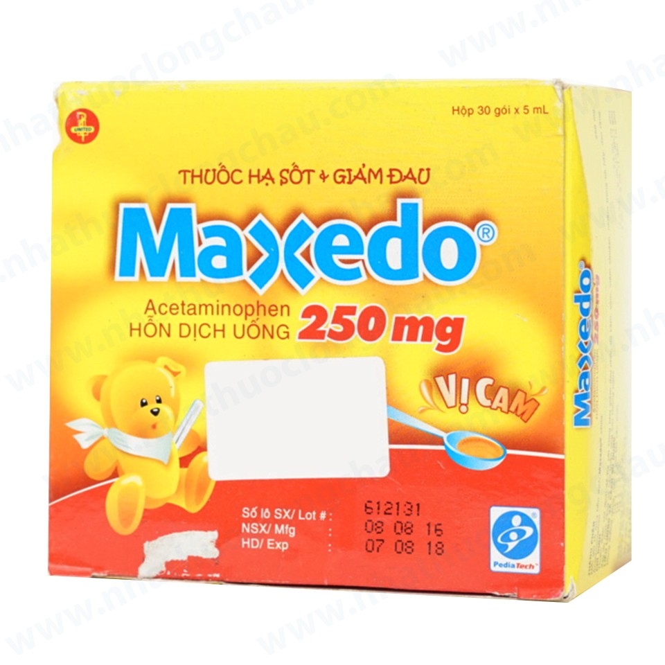Hình ảnh Hỗn dịch uống Maxedo 250mg United hạ sốt, giảm đau (30 gói x 5ml)