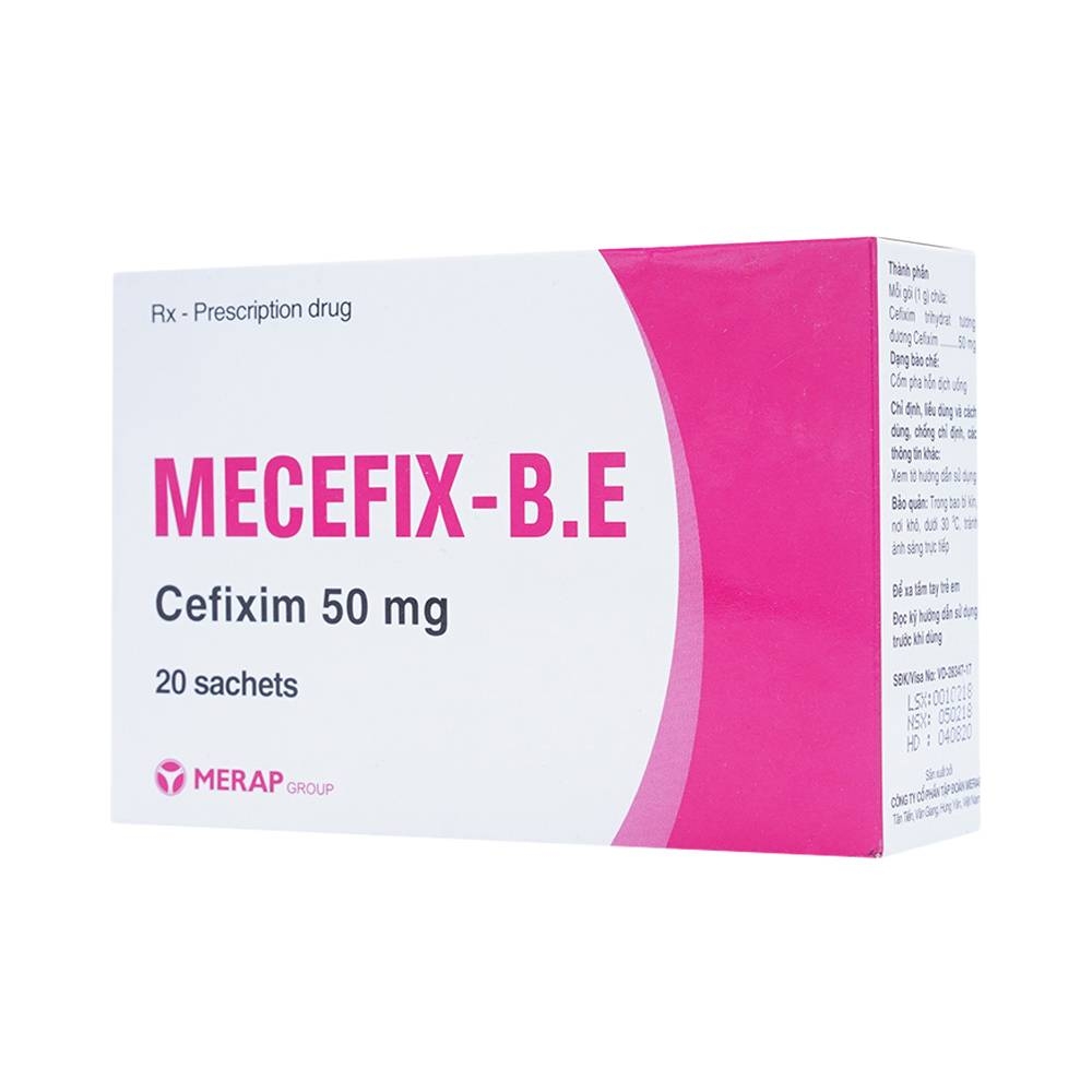 Hình ảnh Cốm pha hỗn dịch uống Mecefix-B.E 50mg Merap điều trị viêm tai giữa, viêm xoang (20 gói)