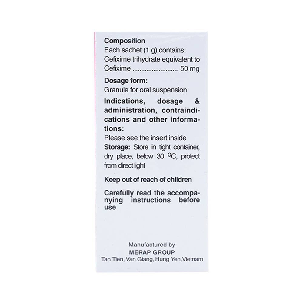 Hình ảnh Cốm pha hỗn dịch uống Mecefix-B.E 50mg Merap điều trị viêm tai giữa, viêm xoang (20 gói)