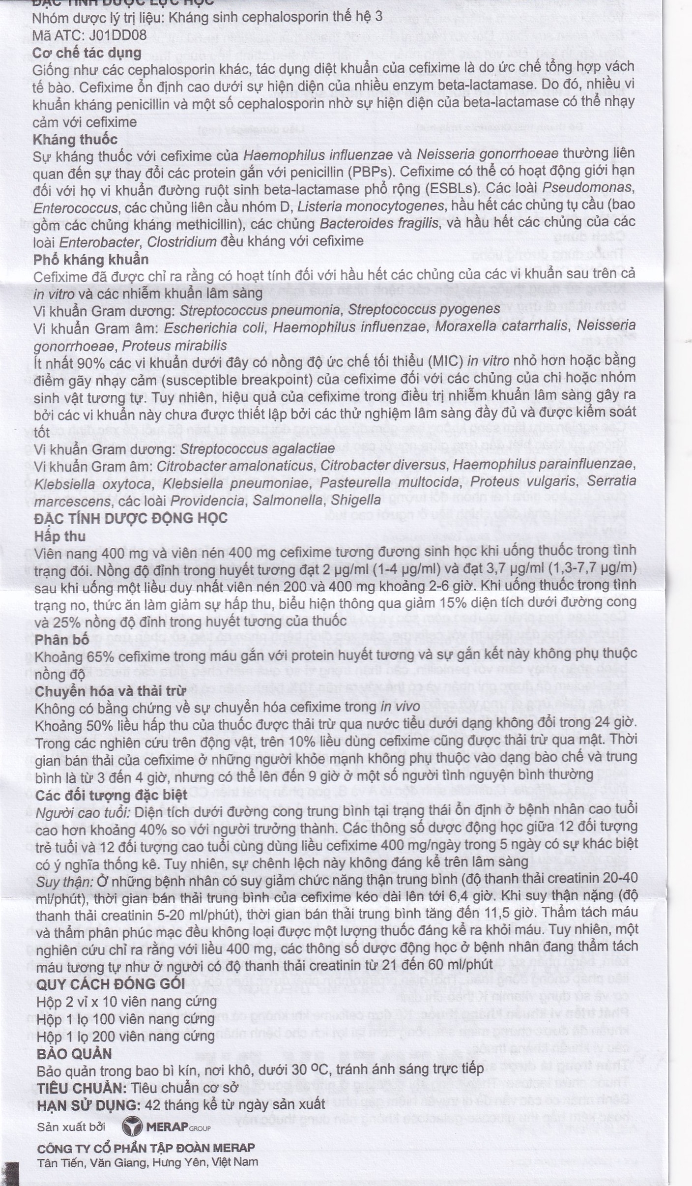 Hình ảnh Thuốc Mecefix-B.E 150mg Merap điều trị nhiễm khuẩn đường tiết niệu, viêm tai giữa (2 vỉ x 10 viên)