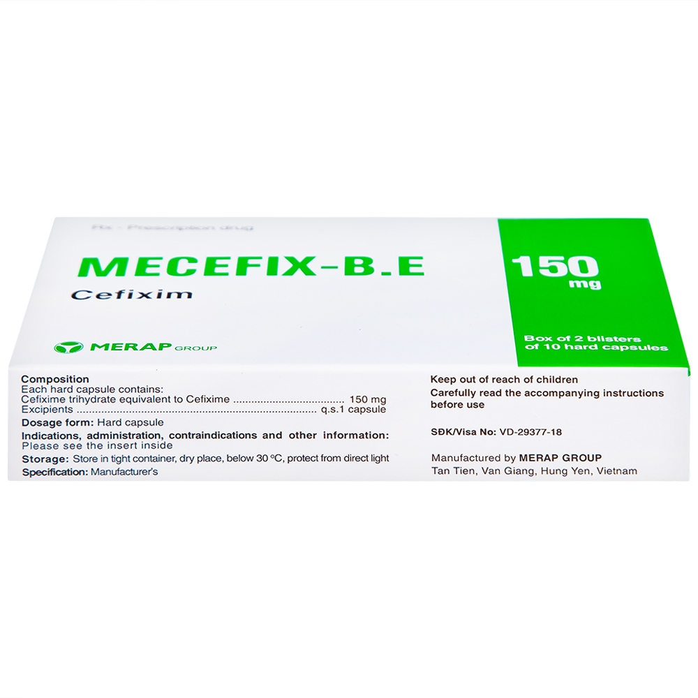 Hình ảnh Thuốc Mecefix-B.E 150mg Merap điều trị nhiễm khuẩn đường tiết niệu, viêm tai giữa (2 vỉ x 10 viên)