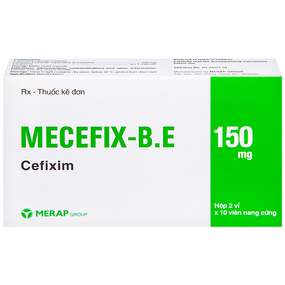 Hình ảnh Thuốc Mecefix-B.E 150mg Merap điều trị nhiễm khuẩn đường tiết niệu, viêm tai giữa (2 vỉ x 10 viên)