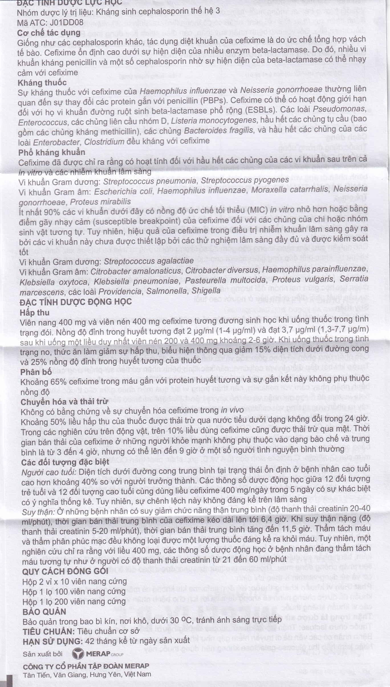 Hình ảnh Thuốc Mecefix-B.E 200mg Merap điều trị nhiễm khuẩn đường tiết niệu, viêm tai giữa (2 vỉ x 10 viên)