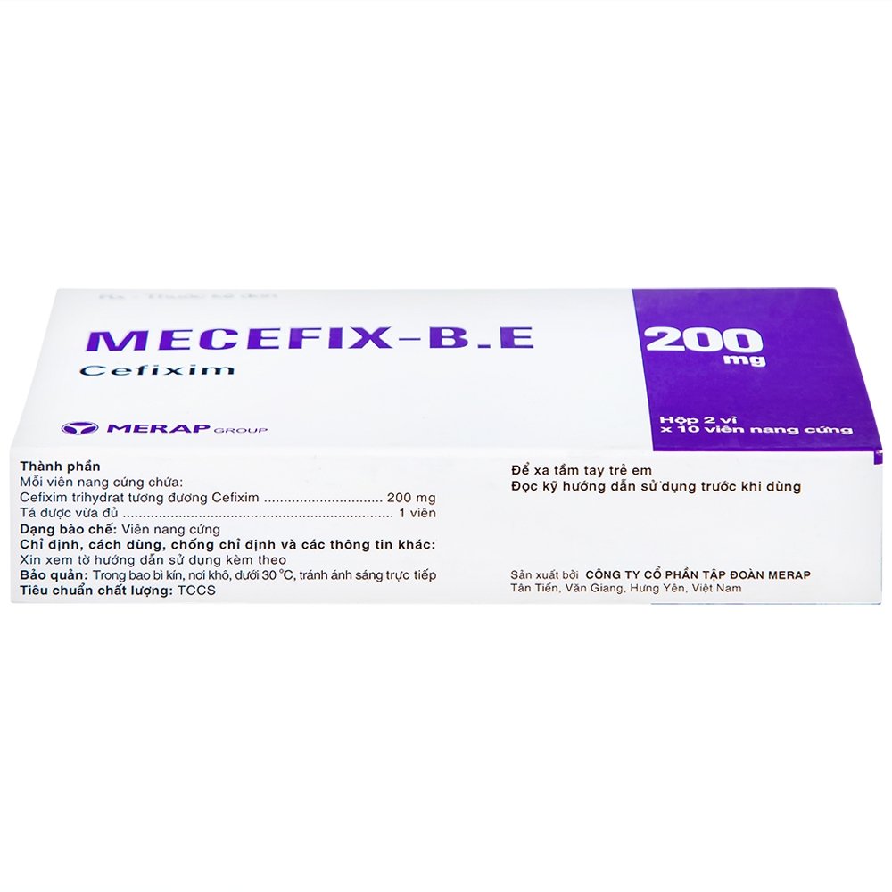 Hình ảnh Thuốc Mecefix-B.E 200mg Merap điều trị nhiễm khuẩn đường tiết niệu, viêm tai giữa (2 vỉ x 10 viên)