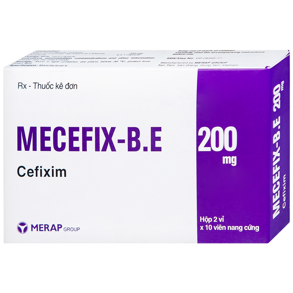Hình ảnh Thuốc Mecefix-B.E 200mg Merap điều trị nhiễm khuẩn đường tiết niệu, viêm tai giữa (2 vỉ x 10 viên)
