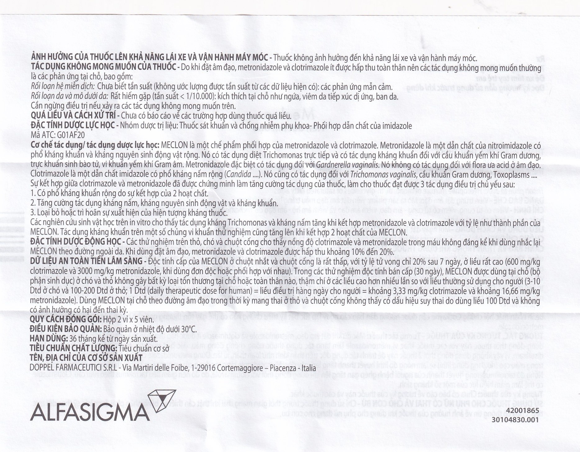 Hình ảnh Viên đặt âm đạo Meclon Doppel Pharma điều trị viêm cổ tử cung, âm đạo (2 vỉ x 5 viên)