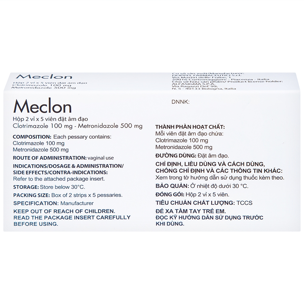 Hình ảnh Viên đặt âm đạo Meclon Doppel Pharma điều trị viêm cổ tử cung, âm đạo (2 vỉ x 5 viên)