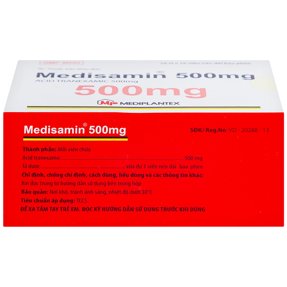 Hình ảnh Thuốc Medisamin 500mg Mediplantex điều trị chảy máu ở bệnh ưa chảy máu, rong kinh (10 vỉ x 10 viên) 