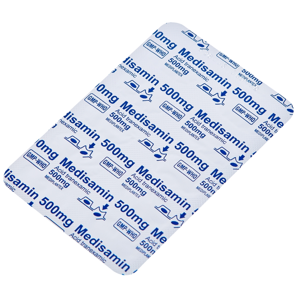 Hình ảnh Thuốc Medisamin 500mg Mediplantex điều trị chảy máu ở bệnh ưa chảy máu, rong kinh (10 vỉ x 10 viên) 
