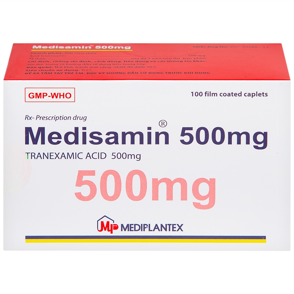 Hình ảnh Thuốc Medisamin 500mg Mediplantex điều trị chảy máu ở bệnh ưa chảy máu, rong kinh (10 vỉ x 10 viên) 