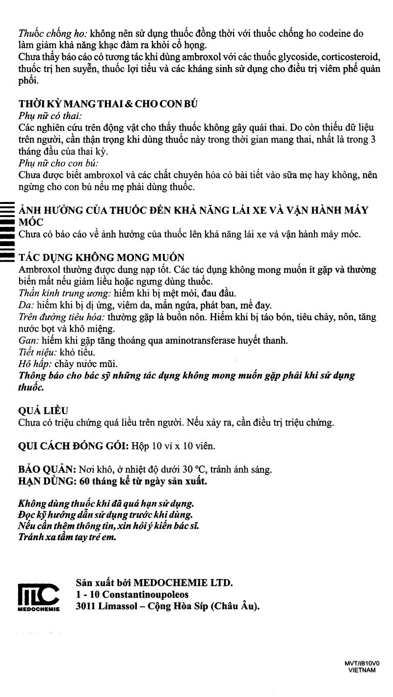 Hình ảnh Viên nén Medovent 30mg Medochemie điều trị bệnh phế quản phổi cấp, mạn tính (10 vỉ x 10 viên)