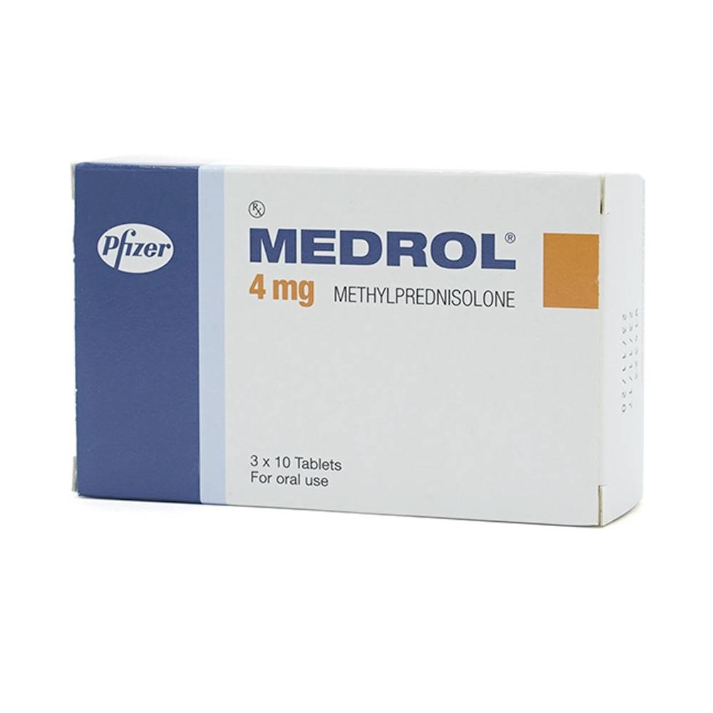 Hình ảnh Thuốc Medrol 4mg Pfizer kháng viêm, điều trị rối loạn nội tiết, viêm tuyến giáp (3 vỉ x 10 viên)