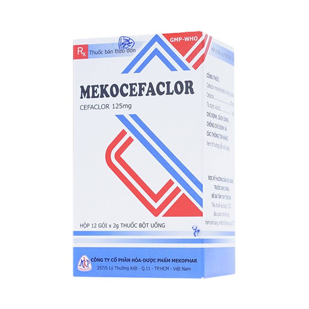 Hình ảnh Thuốc bột uống Mekocefaclor 125mg Mekophar điều trị viêm họng, viêm phế quản, viêm admidan (12 gói)