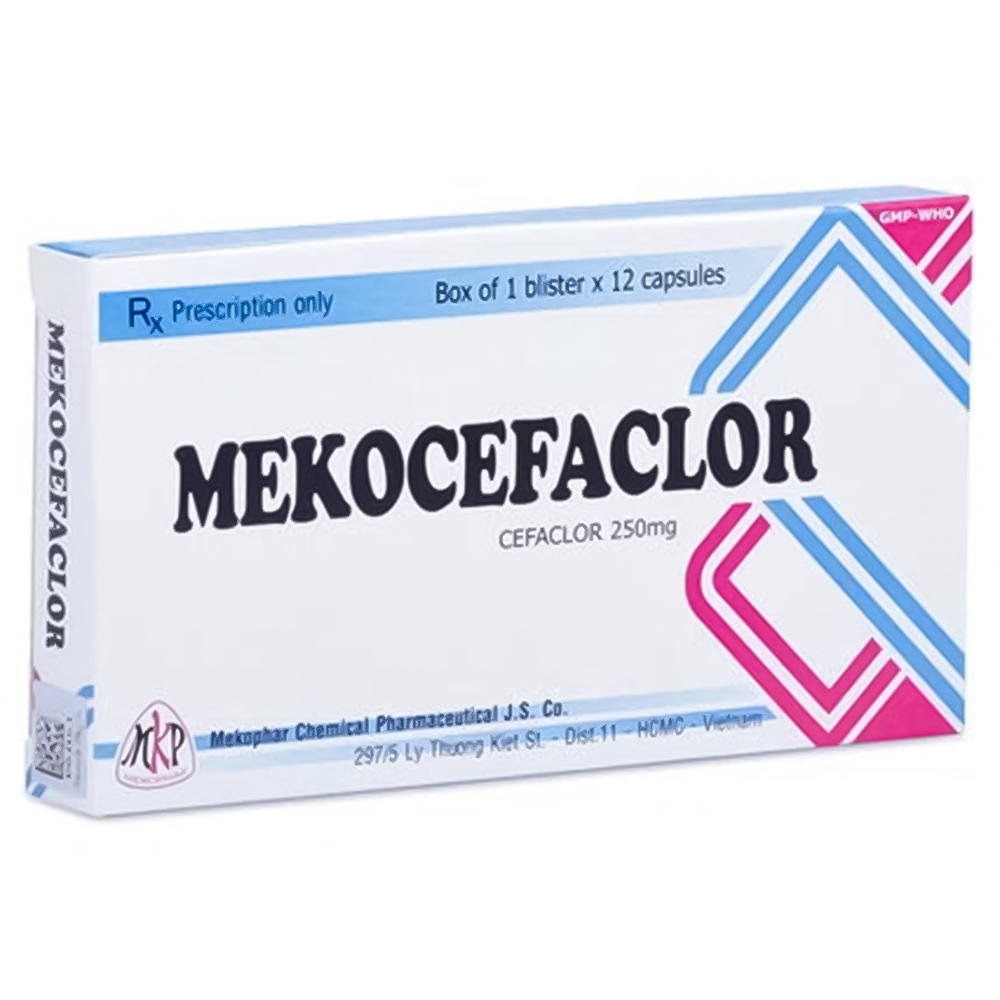 Hình ảnh Thuốc Mekocefaclor 250mg Mekophar điều trị  viêm họng, viêm phế quản, viêm admidan (1 vỉ x 12 viên)