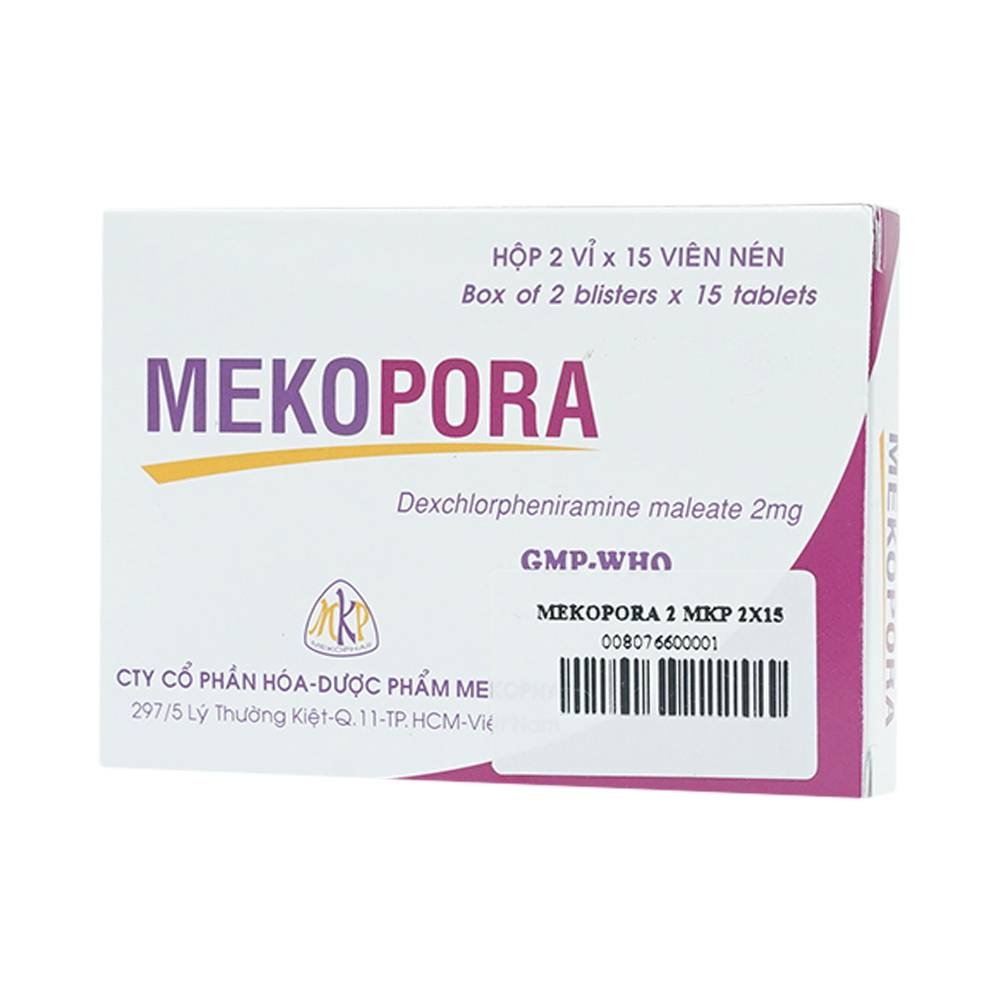 Hình ảnh Viên nén Mekopora 2mg Mekophar điều trị viêm mũi, viêm kết mạc, mày đay (2 vỉ x 15 viên)