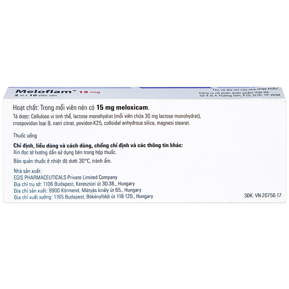 Hình ảnh Thuốc Meloflam 15mg Egis điều trị thoái hóa xương khớp (2 vỉ x 10 viên)