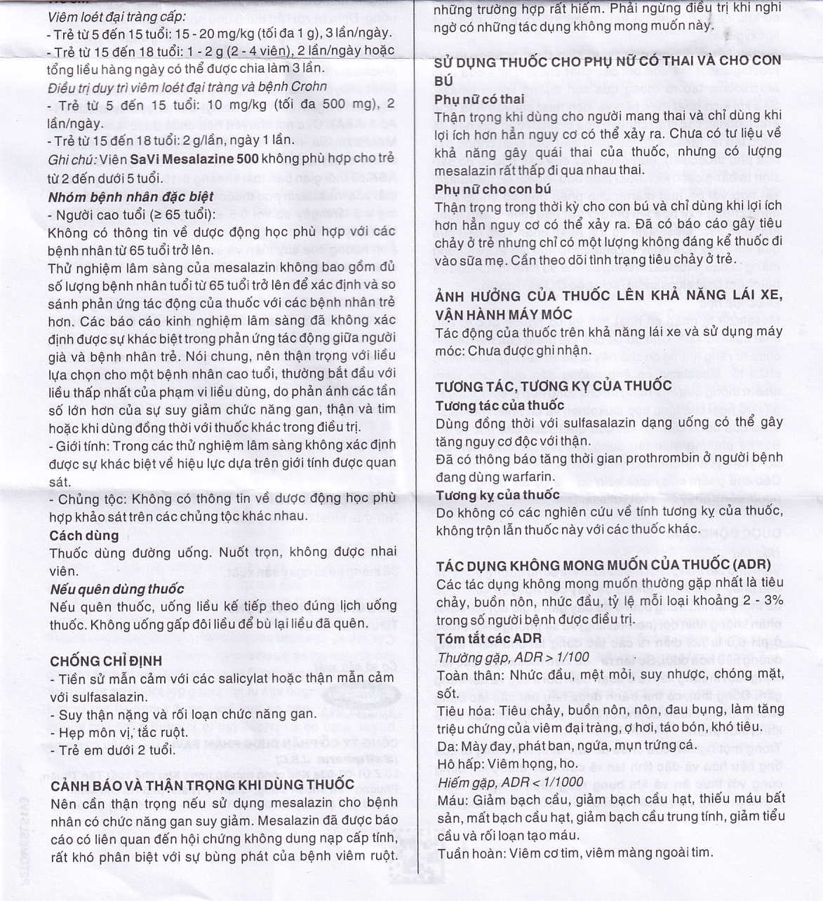 Hình ảnh Thuốc Mesalazine 500mg SaviPharm điều trị viêm loét đại tràng (10 vỉ x 10 viên)