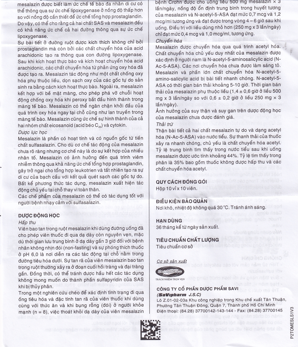 Hình ảnh Thuốc Mesalazine 500mg SaviPharm điều trị viêm loét đại tràng (10 vỉ x 10 viên)