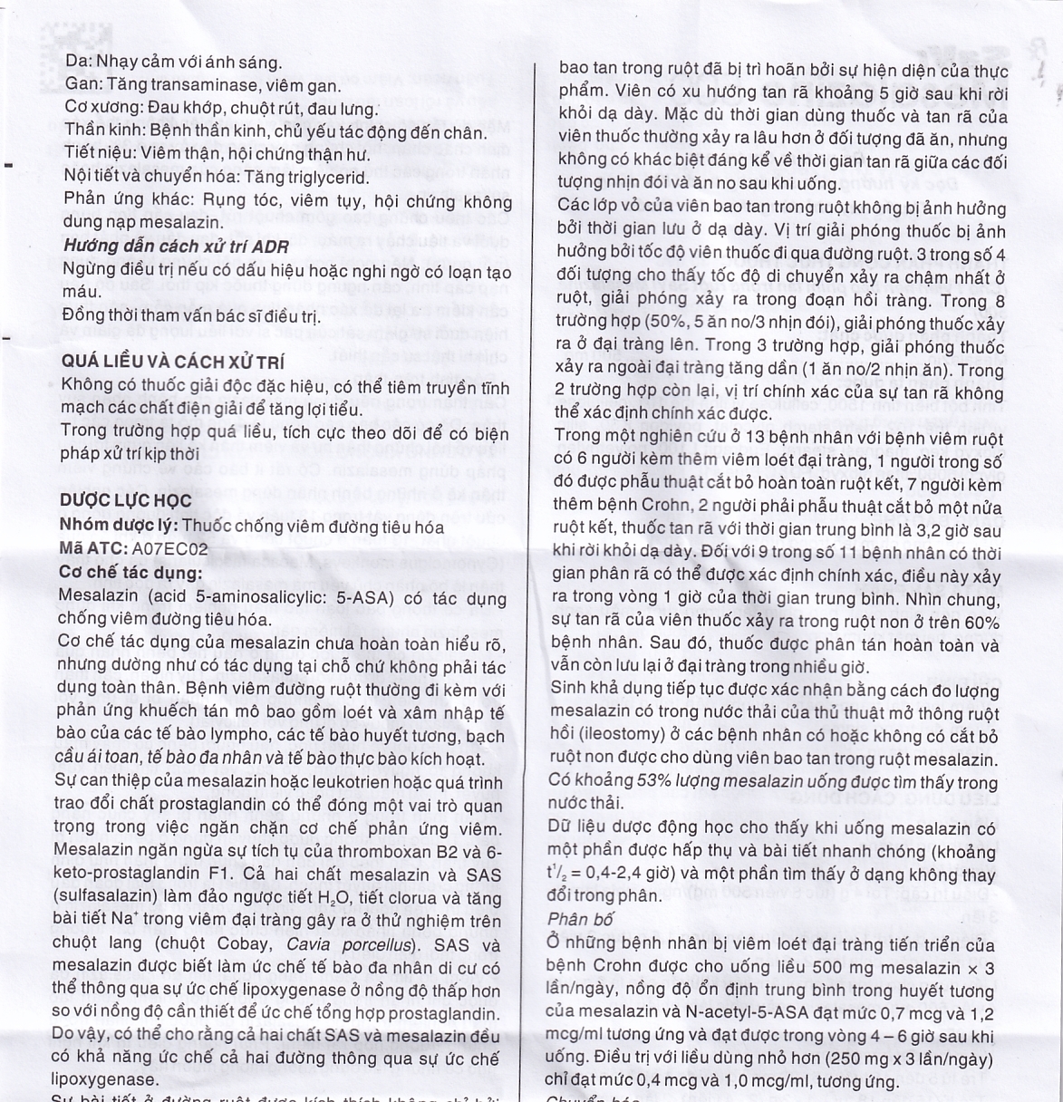Hình ảnh Thuốc Mesalazine 500mg SaviPharm điều trị viêm loét đại tràng (10 vỉ x 10 viên)