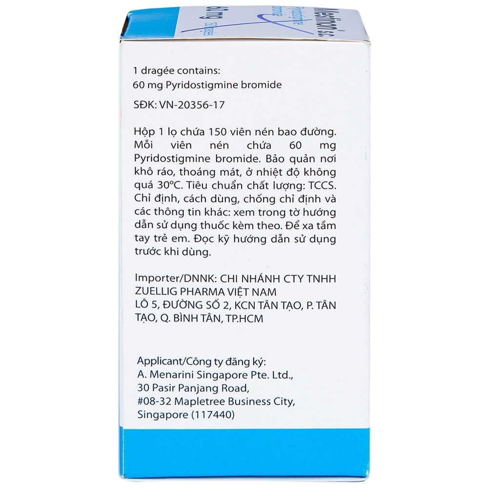 Hình ảnh Viên nén Mestinon S.C. 60mg Menarini điều trị nhược cơ,  tắc ruột do liệt ruột và bí tiểu sau phẫu thuật (150 viên)