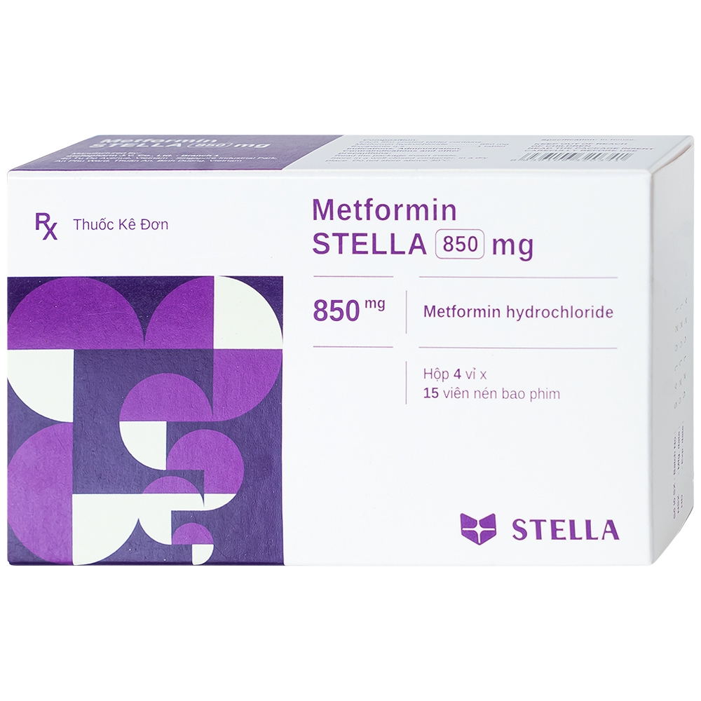 Hình ảnh Viên nén Metformin Stella 850mg điều trị bệnh đái tháo đường (4 vỉ x 15 viên)