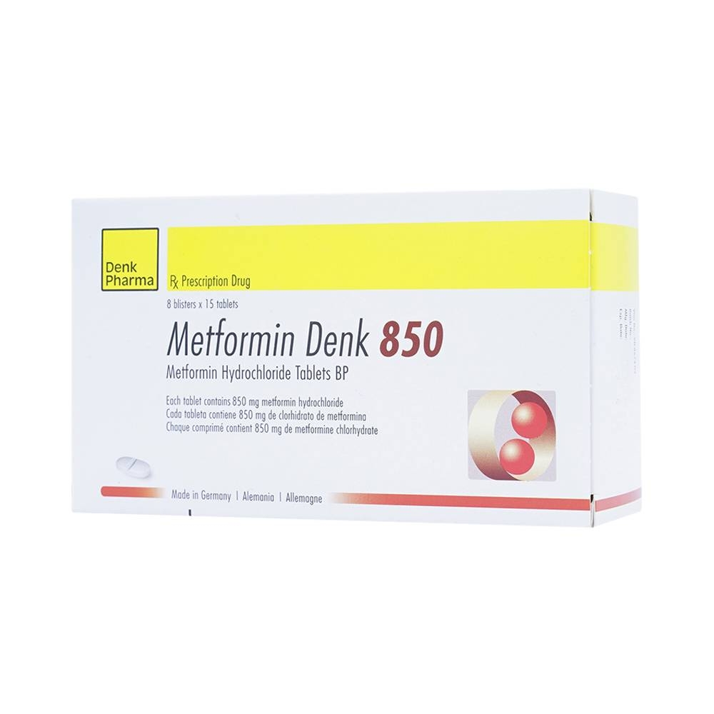 Hình ảnh Viên nén Metformin Denk 850 điều trị đái tháo đường típ 2 (8 vỉ x 15 viên)