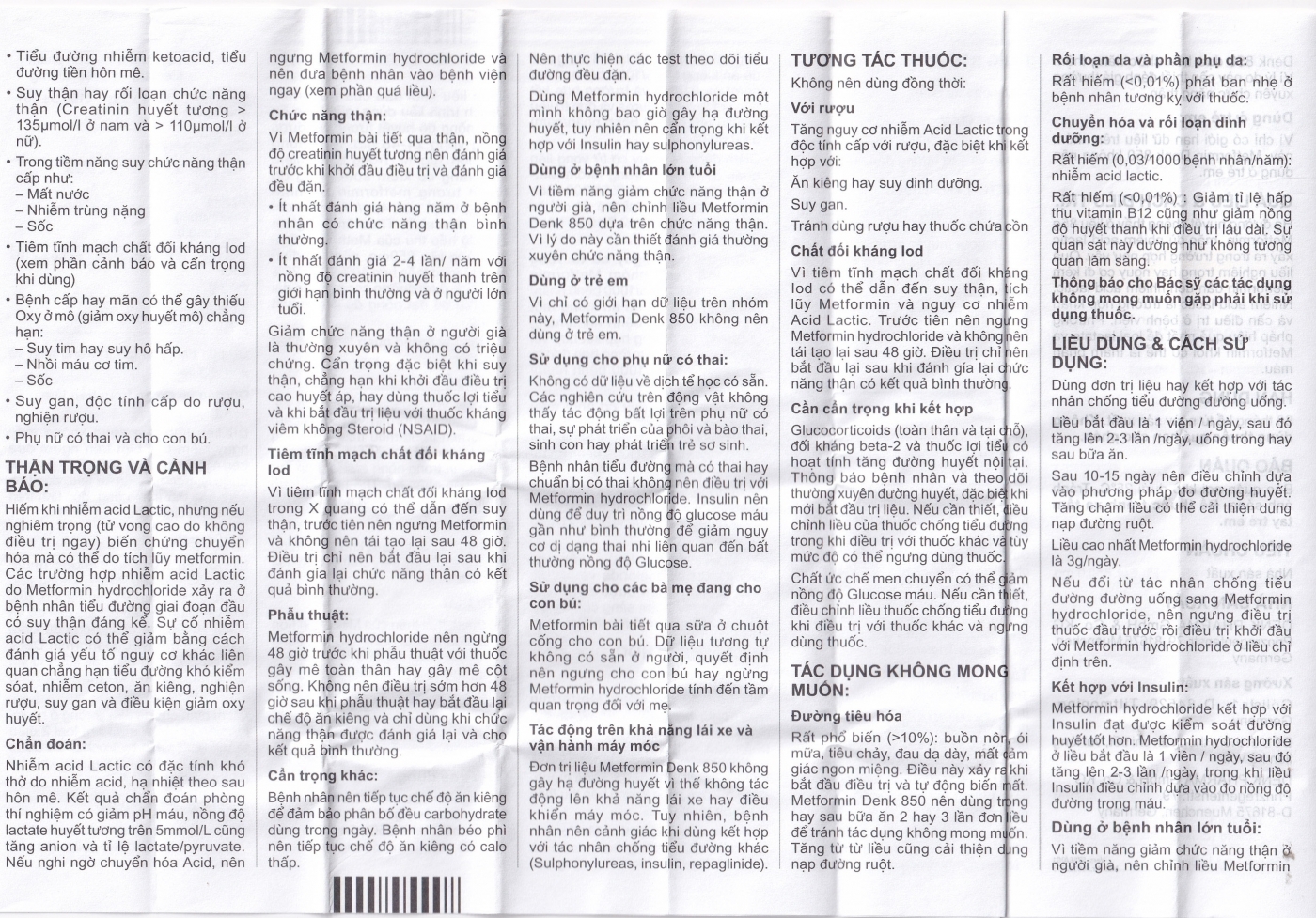 Hình ảnh Viên nén Metformin Denk 850 điều trị đái tháo đường típ 2 (8 vỉ x 15 viên)