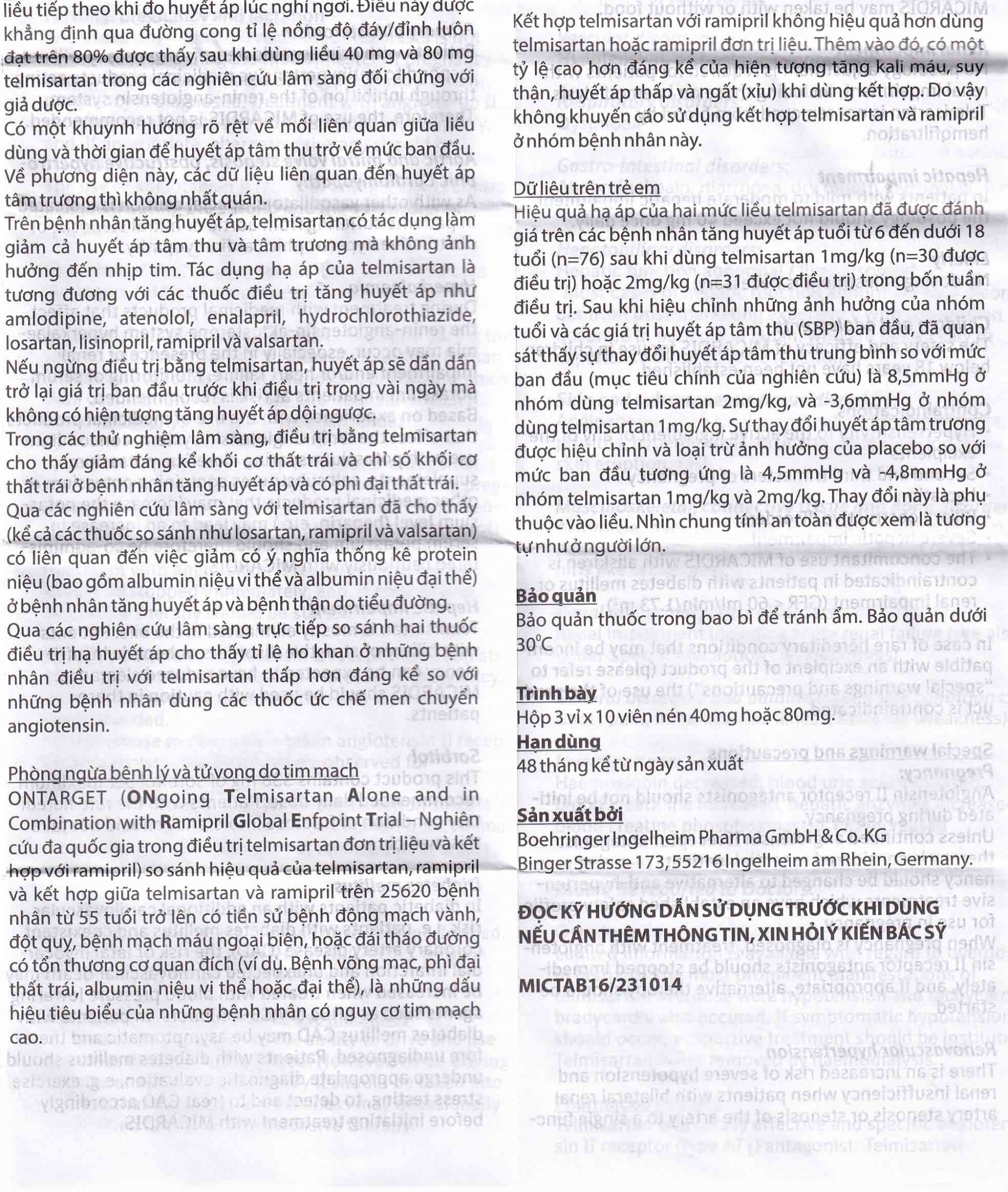 Hình ảnh Viên nén Micardis 80mg Boehringer điều trị tăng huyết áp vô căn (3 vỉ x 10 viên)