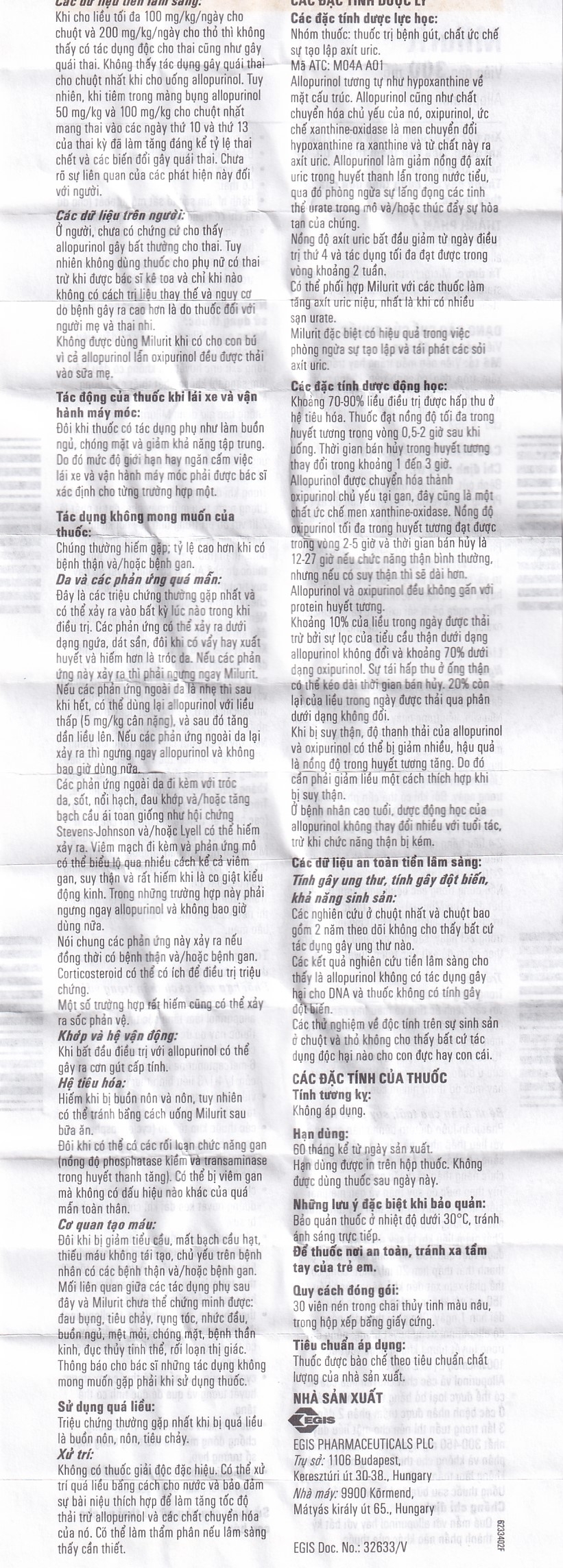 Hình ảnh Viên nén Milurit 300mg Egis Pharma điều trị bệnh gout, phòng ngừa bệnh sỏi axit uric (30 viên)