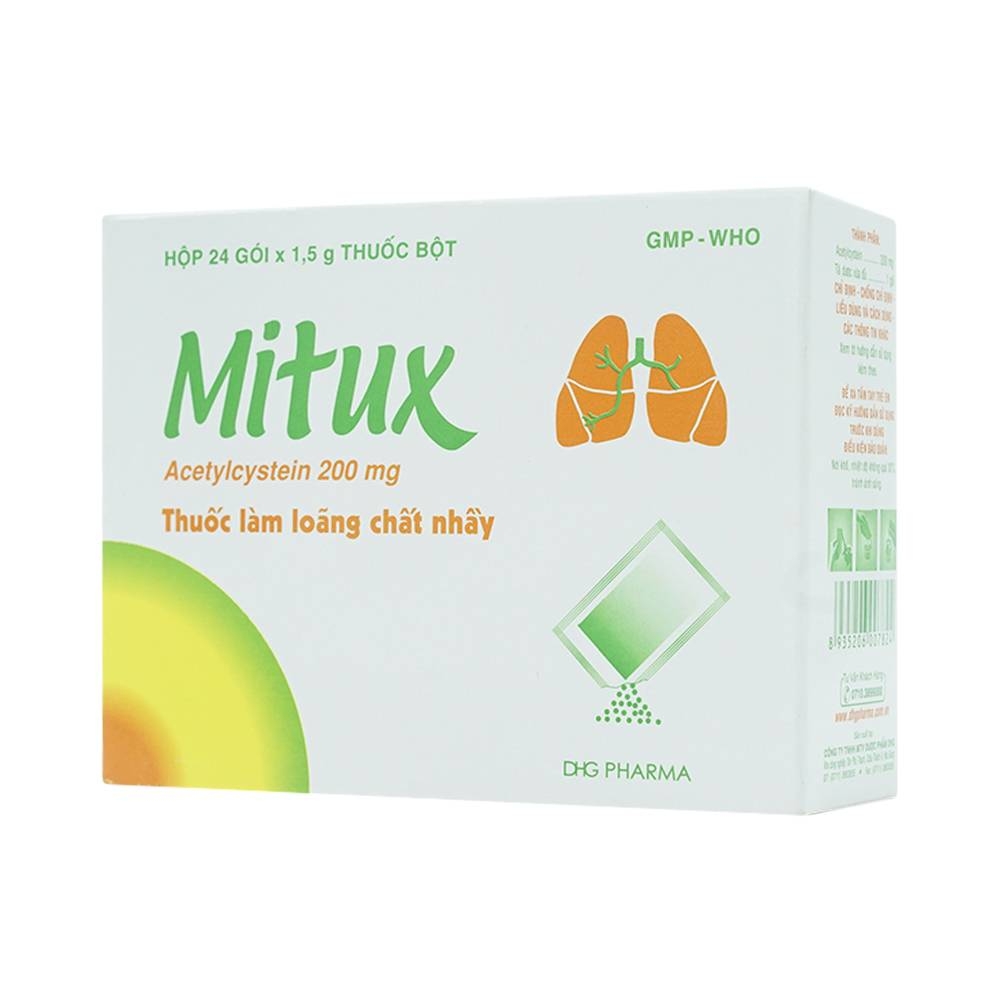 Hình ảnh Thuốc bột uống Mitux 200mg DHG Pharma làm loãng chất nhầy đường hô hấp (24 gói x 1,5g)    	