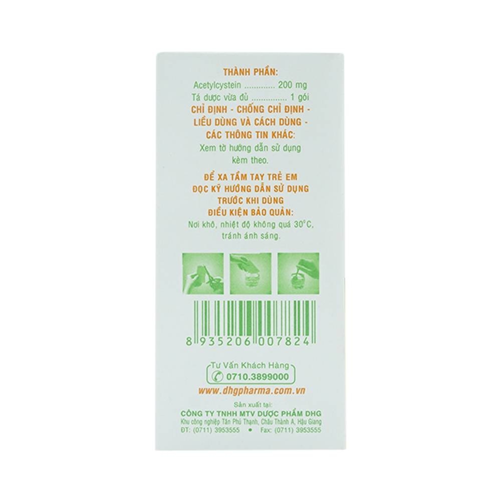 Hình ảnh Thuốc bột uống Mitux 200mg DHG Pharma làm loãng chất nhầy đường hô hấp (24 gói x 1,5g)    	