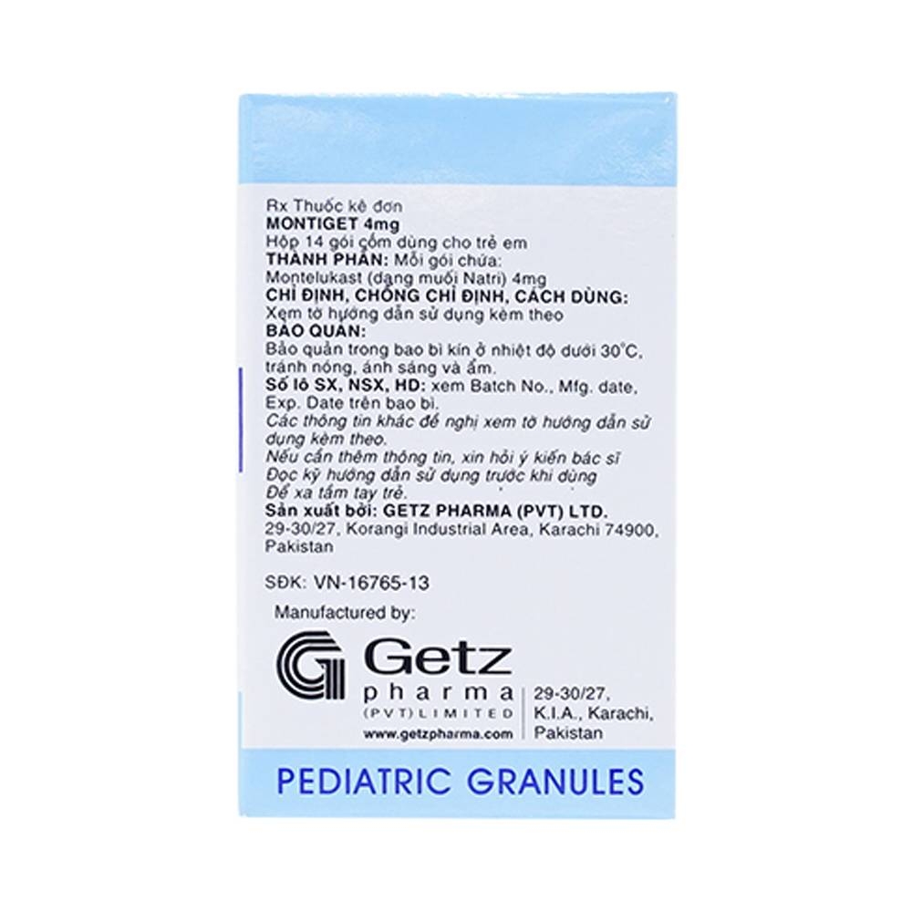 Hình ảnh Thuốc cốm Montiget 4mg Getz điều trị hen suyễn ở trẻ em (14 gói)