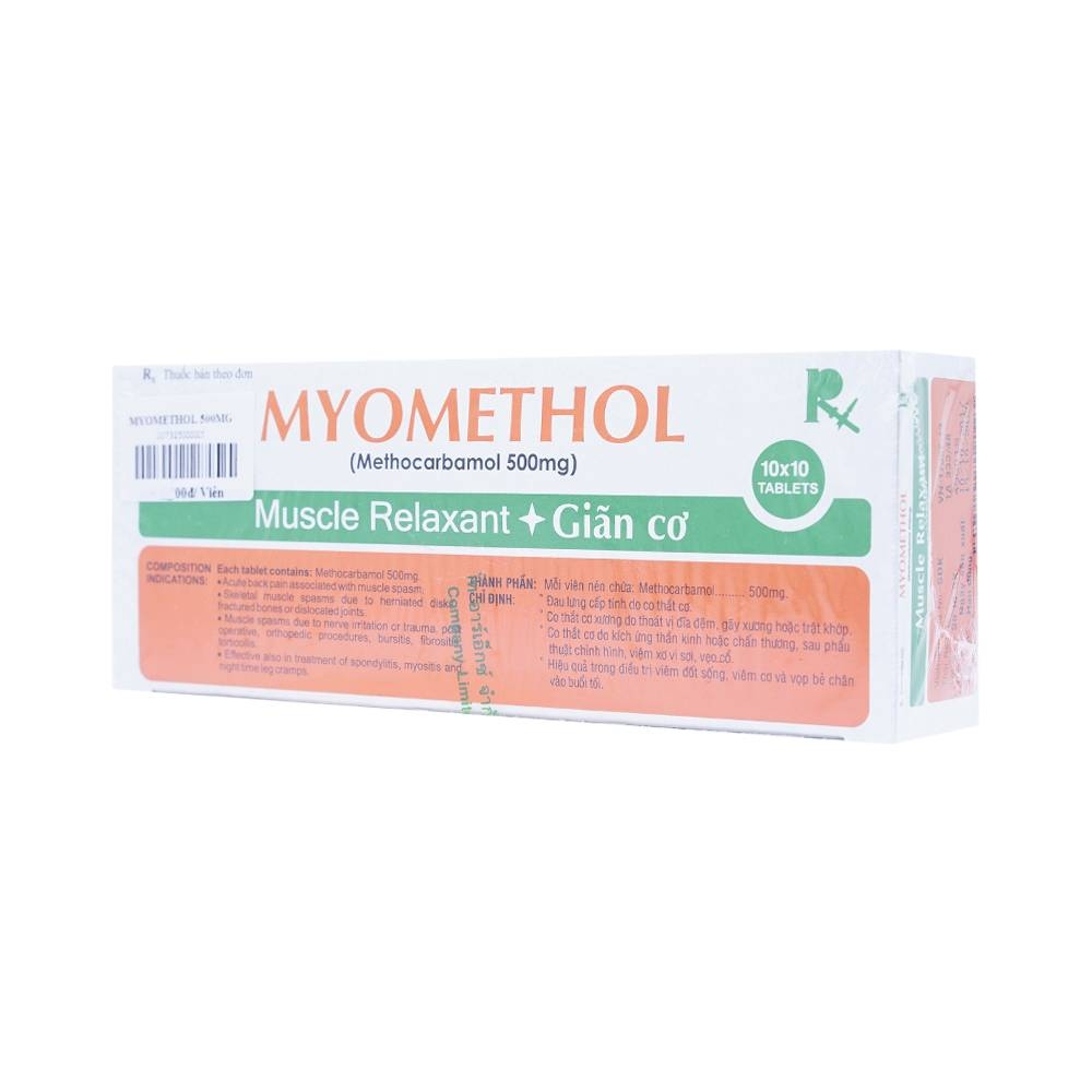 Hình ảnh Viên nén Myomethol 500mg R.X điều trị đau lưng cấp tính do co thắt cơ (10 vỉ x 10 viên) 