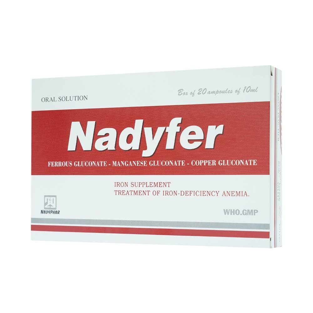 Hình ảnh Dung dịch uống Nadyfer Nadyphar điều trị giảm nồng độ hemoglobin, mất máu kéo dài (2 vỉ x 10 ống)