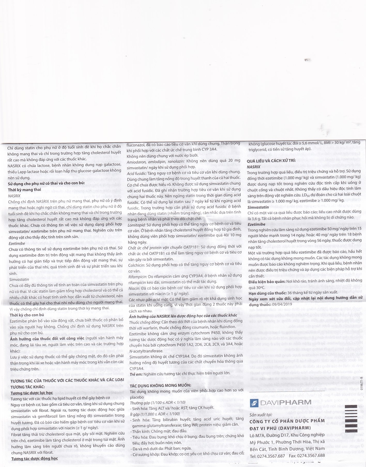 Hình ảnh Viên nén Nasrix DaViPharm điều trị tăng cholesterol (4 vỉ x 7 viên)