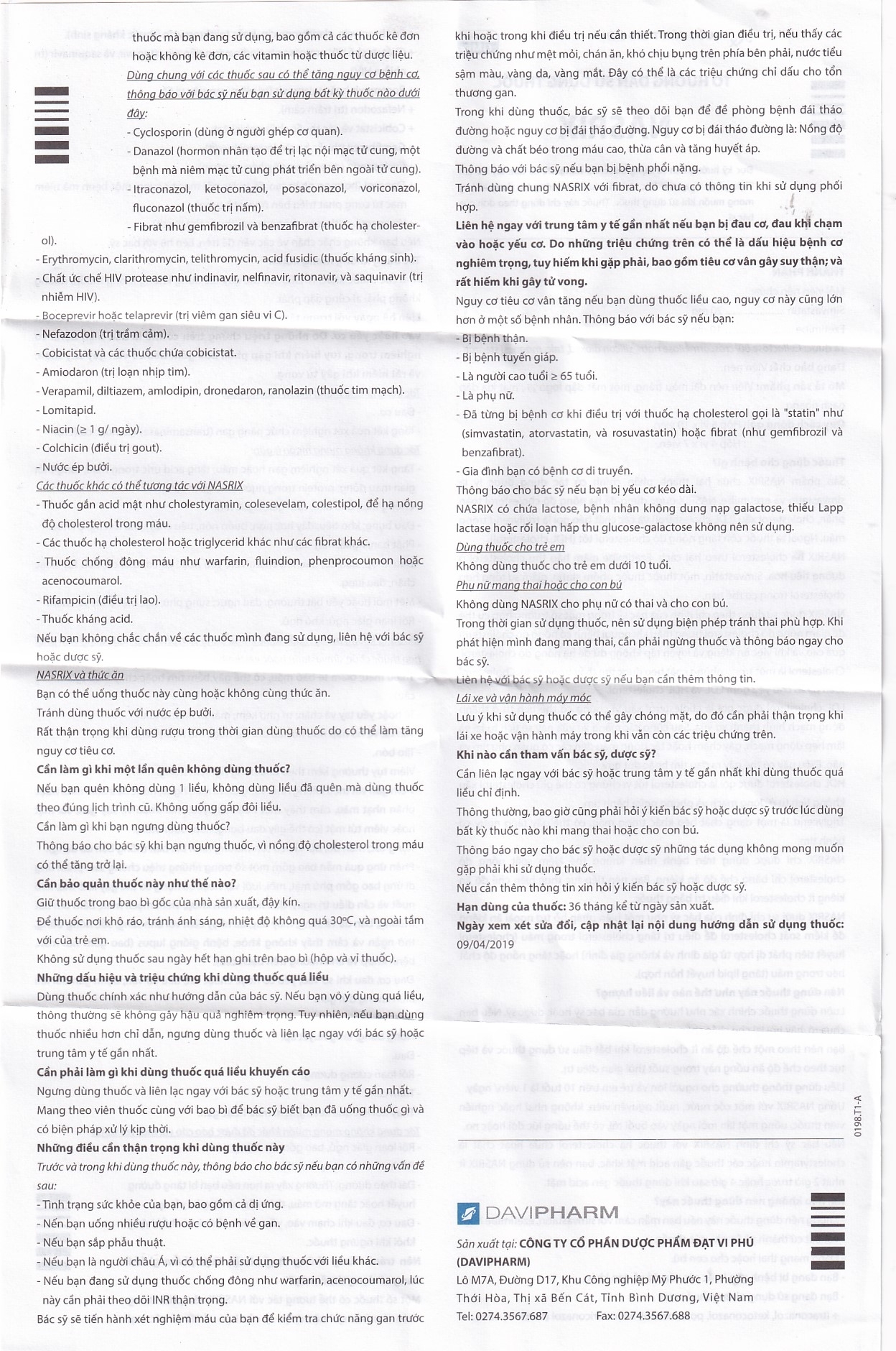 Hình ảnh Viên nén Nasrix DaViPharm điều trị tăng cholesterol (4 vỉ x 7 viên)