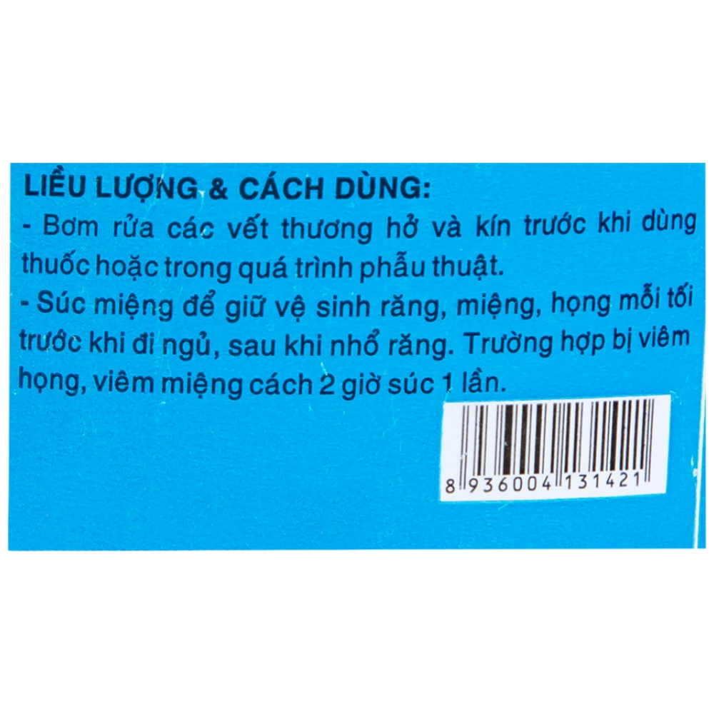 Hình ảnh Dung dịch vô trùng Natri Clorid 0.9% Dược 3-2 rửa vết thương hở và kín, súc miệng (1000ml)