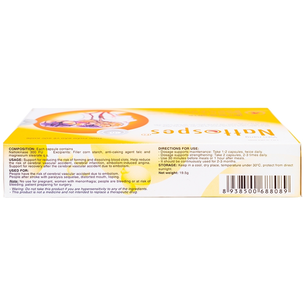 Hình ảnh Viên uống Nattospes Á Âu hỗ trợ giảm nguy cơ hình thành và làm tan cục máu đông (3 vỉ x 10 viên)