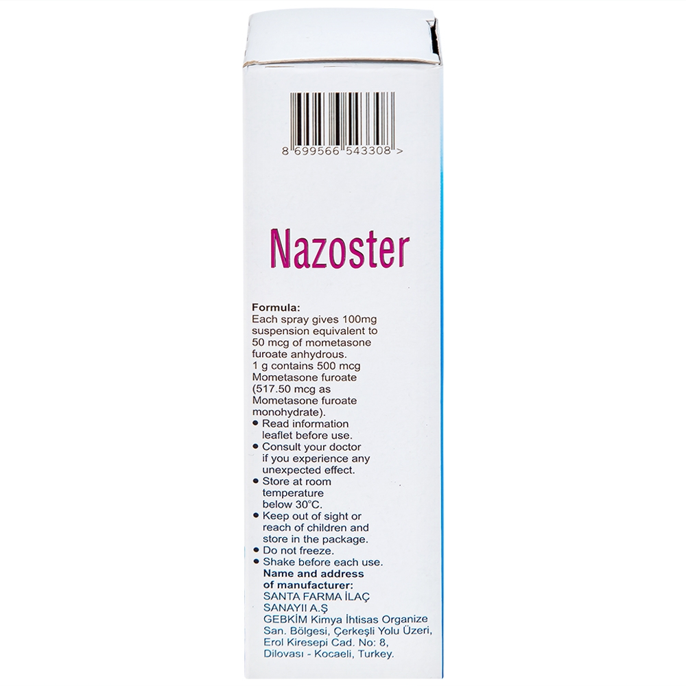 Hình ảnh Hỗn dịch xịt mũi Nazoster 0.05% Nasal Spray Santa điều trị viêm mũi dị ứng (18g)