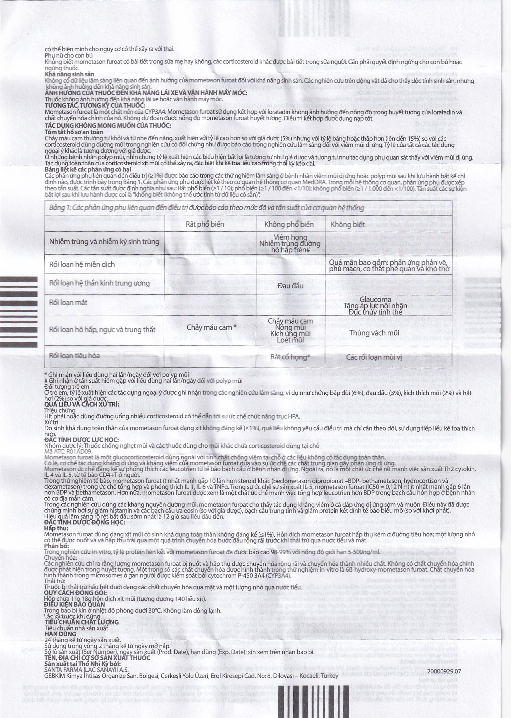 Hình ảnh Hỗn dịch xịt mũi Nazoster 0.05% Nasal Spray Santa điều trị viêm mũi dị ứng (18g)