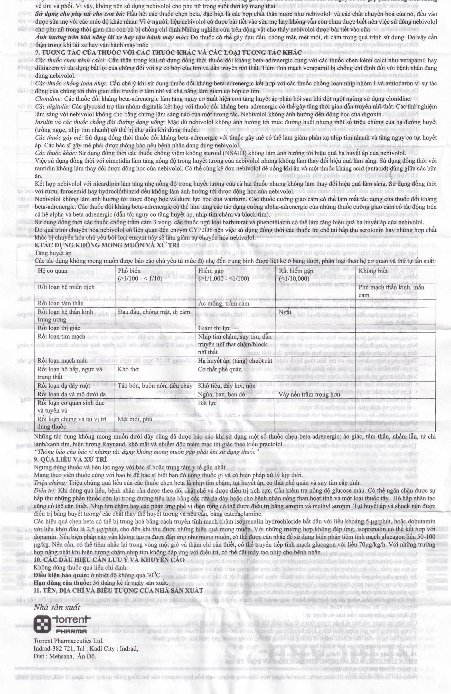 Hình ảnh Viên nén Nebicard 2.5 Torrent điều trị tăng huyết áp (5 vỉ x 10 viên)